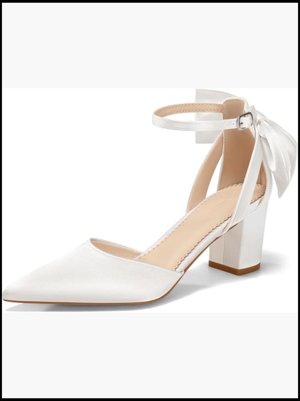 Chunky Heels Ankle Strap Pointed Toe Pumps Block Heel Bow Wedding Shoes